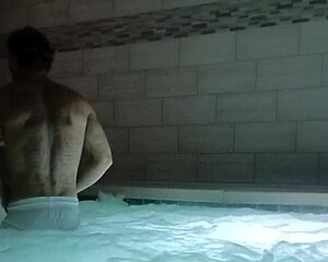 Muscle man pounds in public jacuzzi with dirty talk