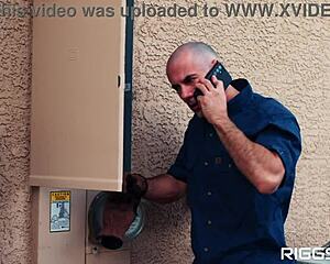 Huge boobs gamer girl takes repairman's cock deep in tight pussy