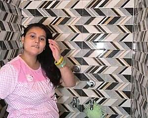 cum in my mouth during hot bathroom sex with big cock and tits