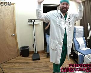 brooklyn rossi spreads shaved pussy for first gyno exam fingering in latex gloves close up!