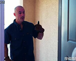 Huge boobs gamer girl takes repairman's cock deep in tight pussy