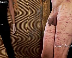 cruel blonde milf mistress brutally whips helpless guys throbbing cock