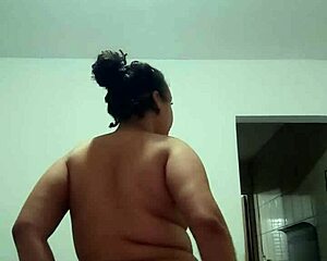 Horny brunette bitch rubs her wet pussy and huge natural tits in leaked POV tease video