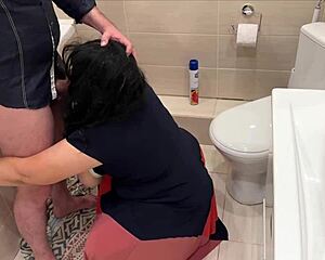 i couldn't resist stepson's hard cock in toilet blew him then anal pounded