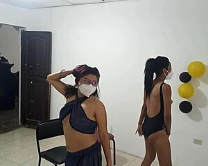 Hot brunette stepsis flaunts natural tits seductively on cam