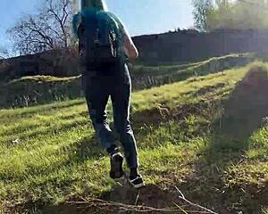 Russian Student Slut Gets Creampie in Tight Pussy During Street Doggy