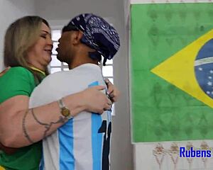 My chubby neighbor milf celebrates copa america victory riding my cock fully