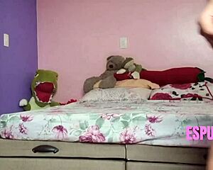 punheta guiada pov catches me spying petite latina sis flashing small tits and ass