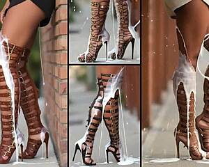 Futanari Blowjob Cumshot Compilation in Heels Dripping Everywhere!