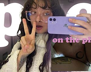 Croatian brunette with pierced nipples and tattoos pees on european plane trip