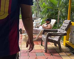 damn, that huge colombian ass bent over getting roughly fucked for cash by pool