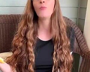 Redhead Long Hair Devours Banana Hungrily