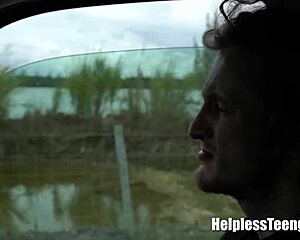 That small-titted teen slut takes brutal BDSM with sloppy deepthroat and hardcore pounding