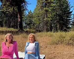 oh man i was hiking and these two hot milfs with big tits bent me over for my cum in their group creampie orgy