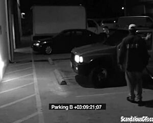 Slut girlfriend sneaks blowjob to security guard dodging office fine spying cam