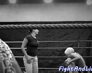 damn! petite euro babe wrestles busty lesbian in wild titfight!!