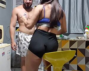 Latina milf gets caught in kitchen by neighbor for rough anal pounding