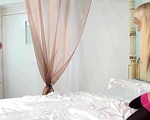 horny blonde licks kisses big tits shaved pussy of slut friend