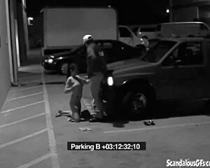 Slut girlfriend sneaks blowjob to security guard dodging office fine spying cam