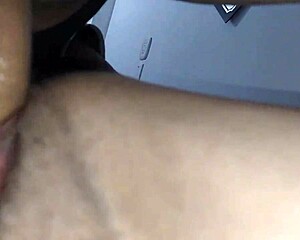 me sucking and fucking hard riding my lover's cock in basement while cuckold chills in living room... hot quickie