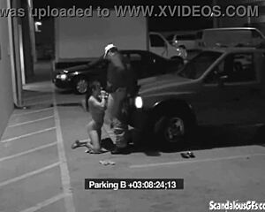 Slut girlfriend sneaks blowjob to security guard dodging office fine spying cam