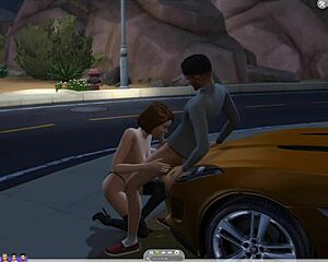 Watch her suck his cock right in public Sims 4 style!
