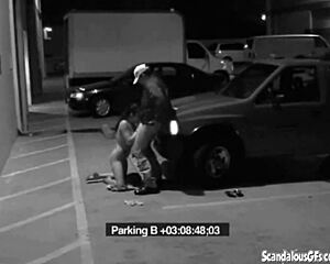 Slut girlfriend sneaks blowjob to security guard dodging office fine spying cam