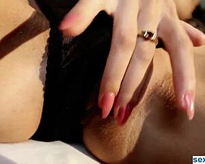 Incredible Tanned Babe In Lingerie Rubs Perfect Pussy And Boobs