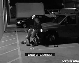 Slut girlfriend sneaks blowjob to security guard dodging office fine spying cam