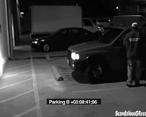 Slut girlfriend sneaks blowjob to security guard dodging office fine spying cam