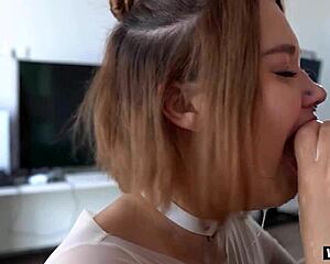 he shoves his monster cock down her throat making her gag and drool cum everywhere