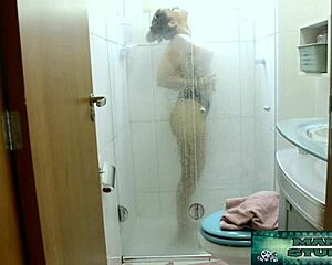 blonde brazilian milf flashes big pussy tits after workout squirts huge