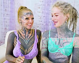 watch this tattooed teen take threesome facial after hard gaping anal orgy