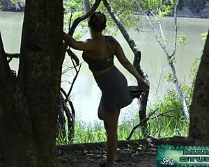 blonde brazilian milf flashes big pussy tits after workout squirts huge