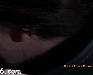 Bound leather slut tamed with rough missionary pounding and sucking