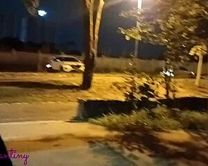 Heart Pounding as She Jerks That Huge Cock in Public Square