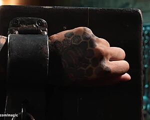 Ebony Slave Bound and Choked by Vampire Sticks