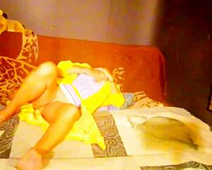 Brunette babe masturbates to full cum mouthful from solo blowjob tease