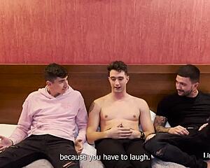 Little Chloe's dp skills squirt under three guys' pounding