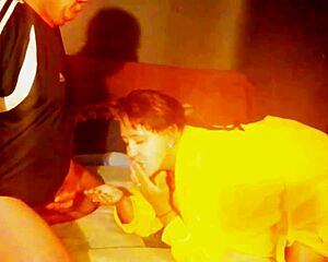 Brunette babe masturbates to full cum mouthful from solo blowjob tease