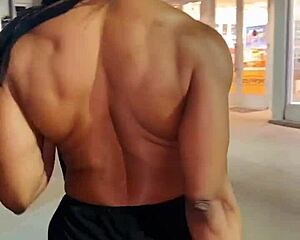 Erotic Female Bodybuilder Babe Flexes Muscles Up Close