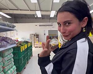 Hot Pregnant Argentinian Masturbates Big Ass with Thick Cucumber Deep Inside