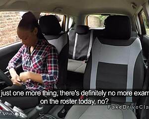 Lesbian student receives secret oral lesson from instructor in driving car