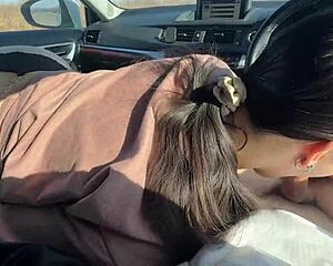 Fucked my friend's tight pussy in car while her boyfriend waits outside