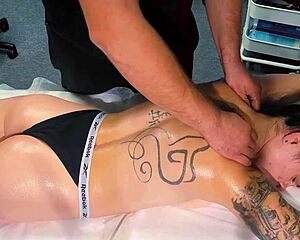 Tattoo girl begs masseur to fuck her pussy after steamy massage!