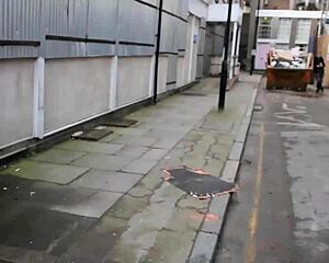 a sexy british girl flashes workers pissing at construction site showing tits