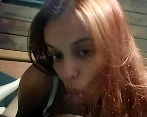 Beautiful redhead gives sloppy wet blowjob for first time