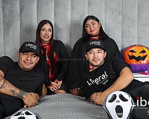 a hot foreplay game before couples share wives for first time group 4some blowjobs big cocks