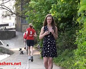 sexy teen 18+ flasher laura exposes small tits public outdoor voyeur