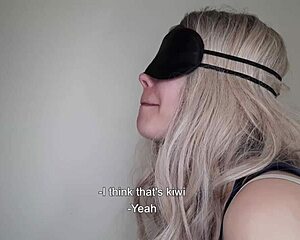 blindfolded friend's wife tricked sucks dick swallows cum